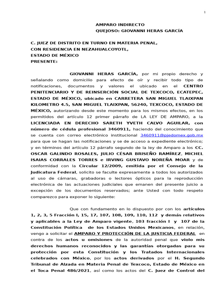 Amparo Indirecto Giovanni Heras García... | PDF | Caso de ley | Debido ...