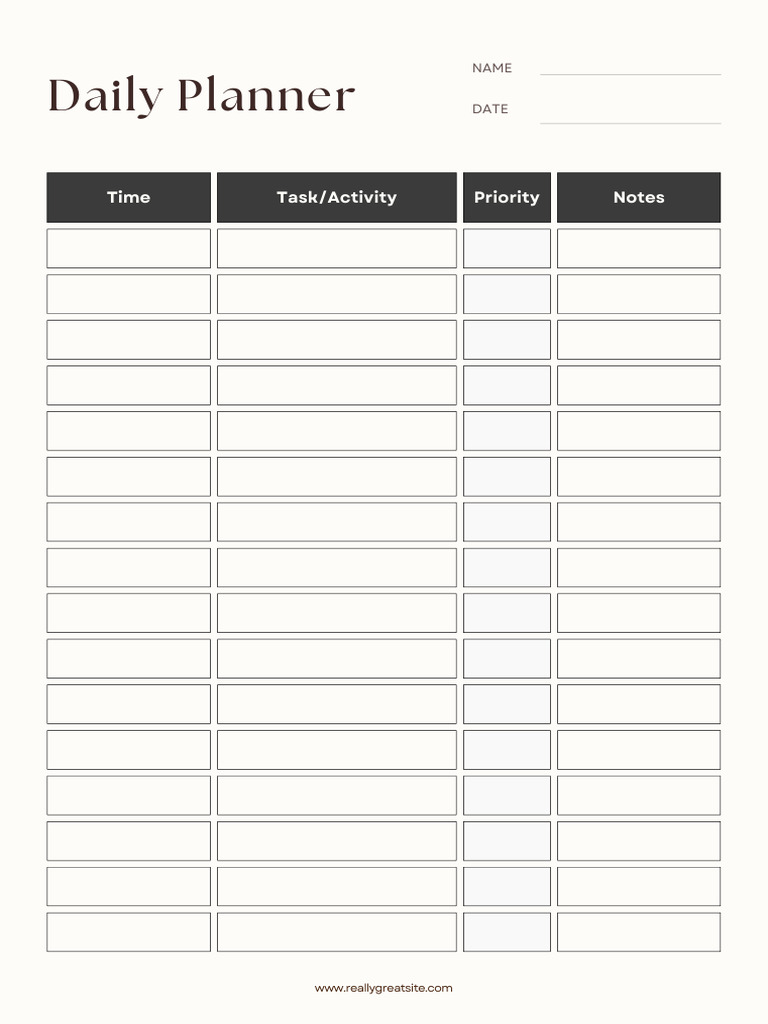 Cream Simple Daily Planner Document A4 | PDF