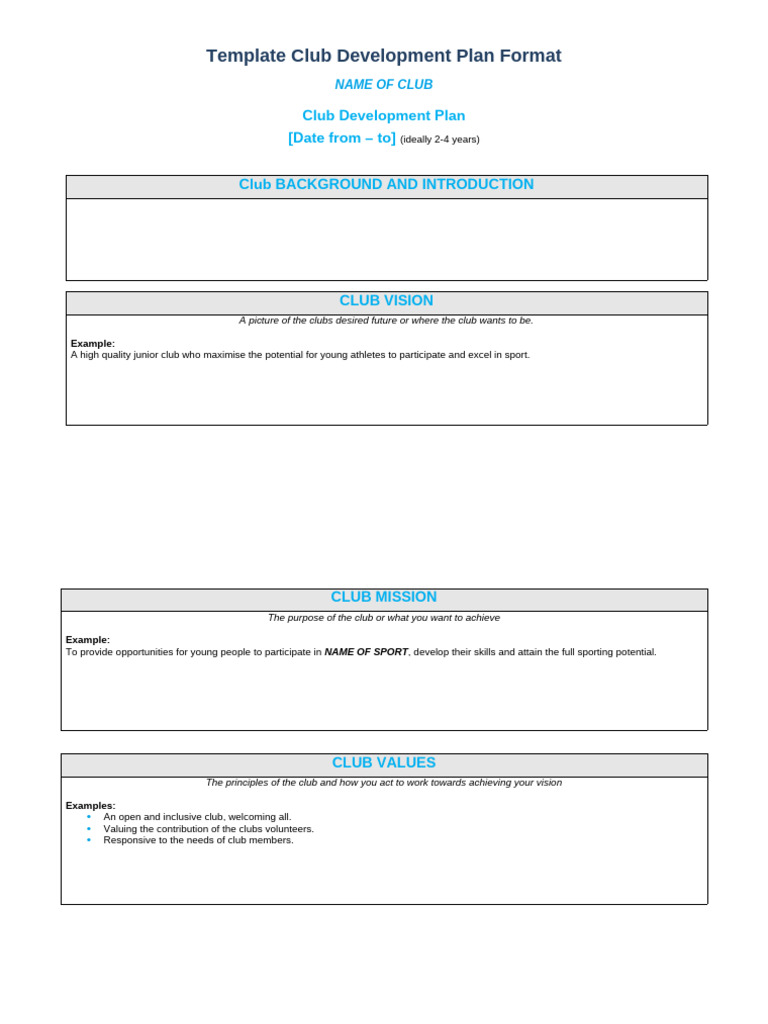 07 Template Club Development Plan Format | PDF