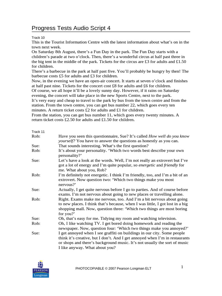 Progress Tests Audio Script 4 | PDF