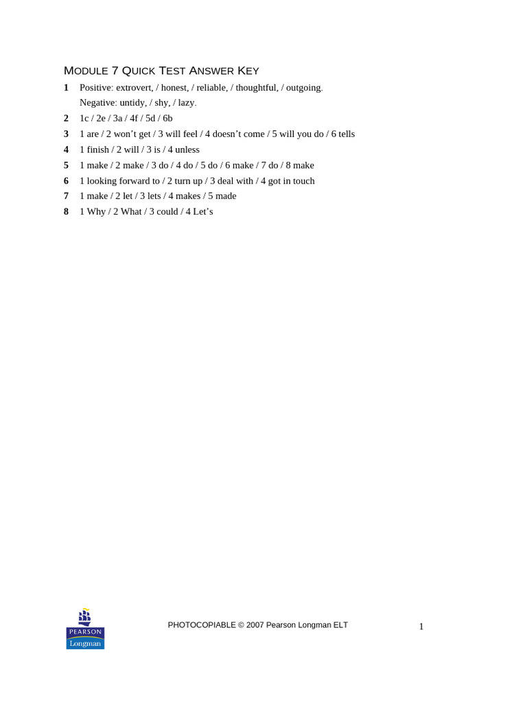 Quick Test 7 Key | PDF