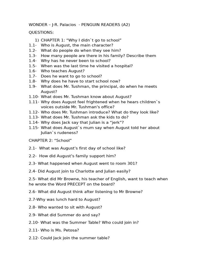 Wonder - Questions | PDF