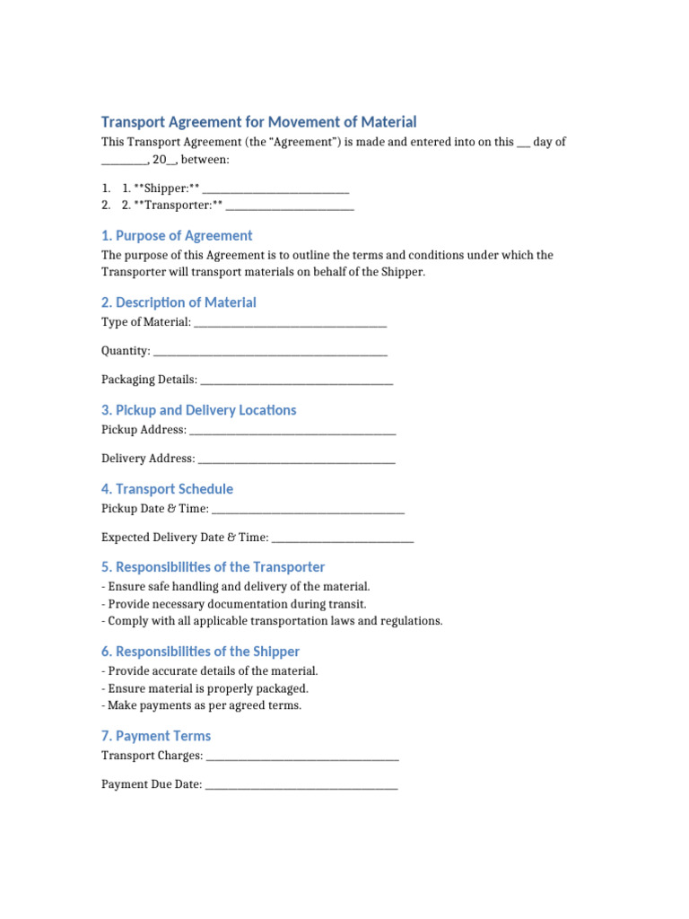 Transport Agreement | PDF