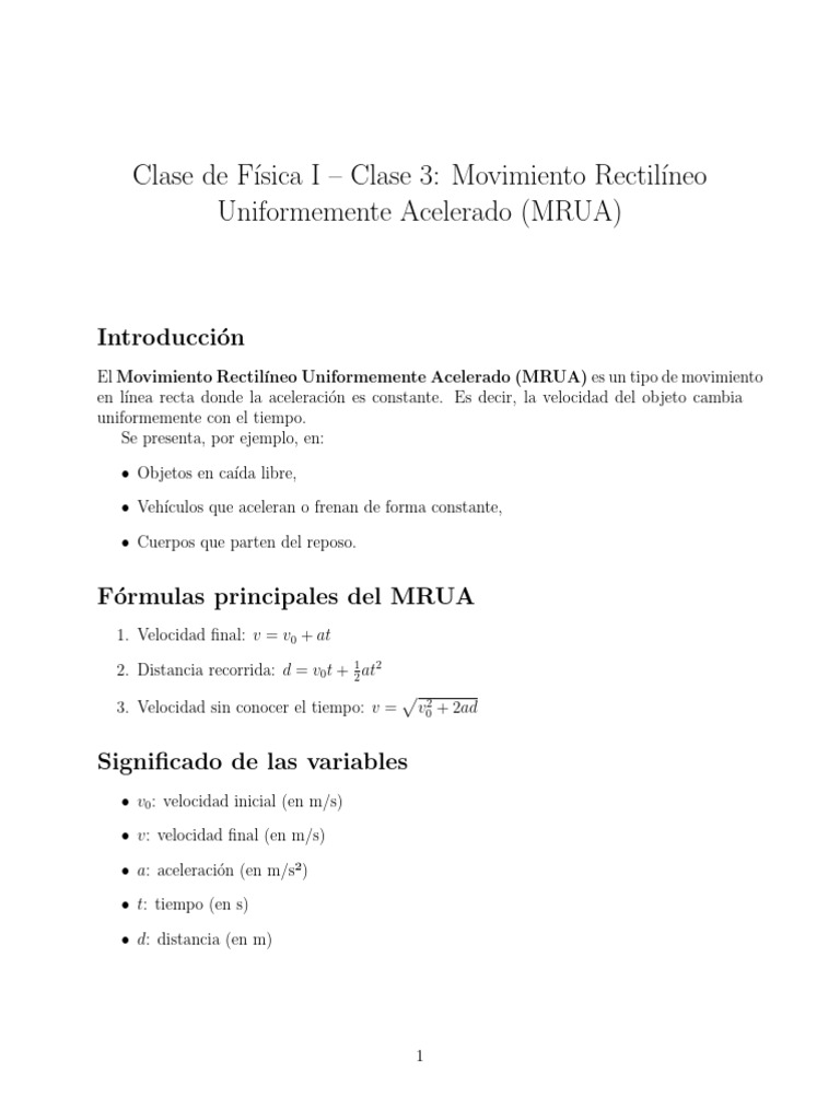 C3 Movimiento Rectilíneo Uniformemente Acelerado MRUA | PDF ...