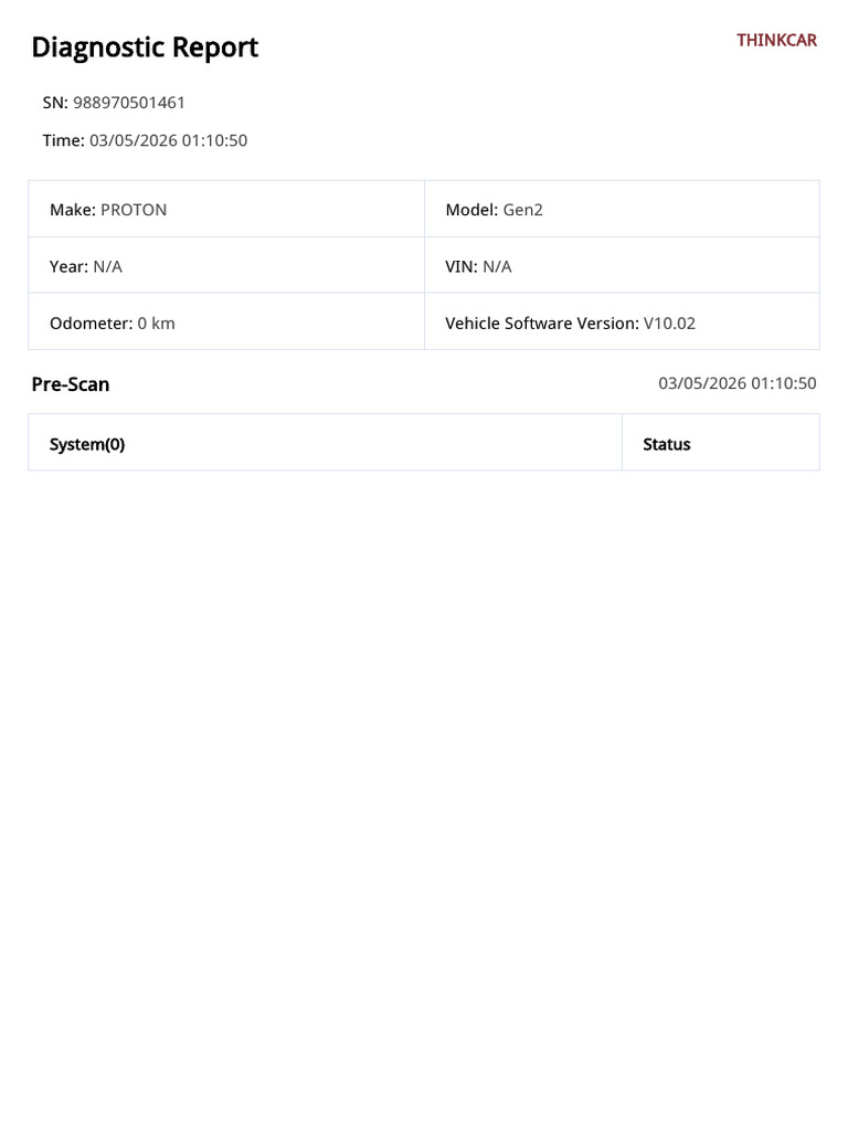 PROTON Pre-Scan All System Diagnostic Report 20260305011050 | PDF