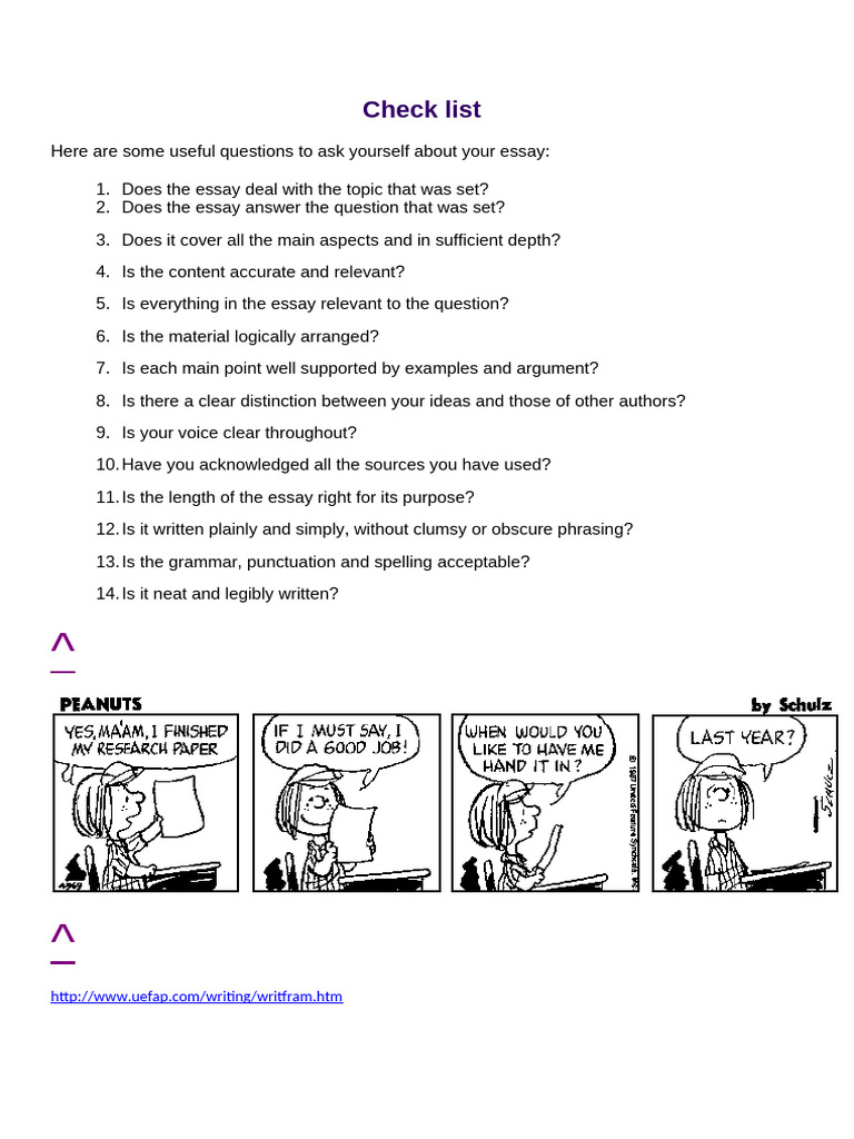 Check List For Writing Essays - Paragraphs | PDF
