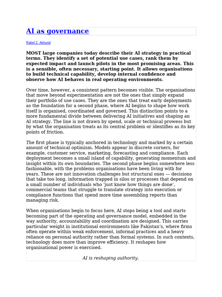 Article 1 Ai As Governance 26th Jan'26 | PDF | Artificial Intelligence ...