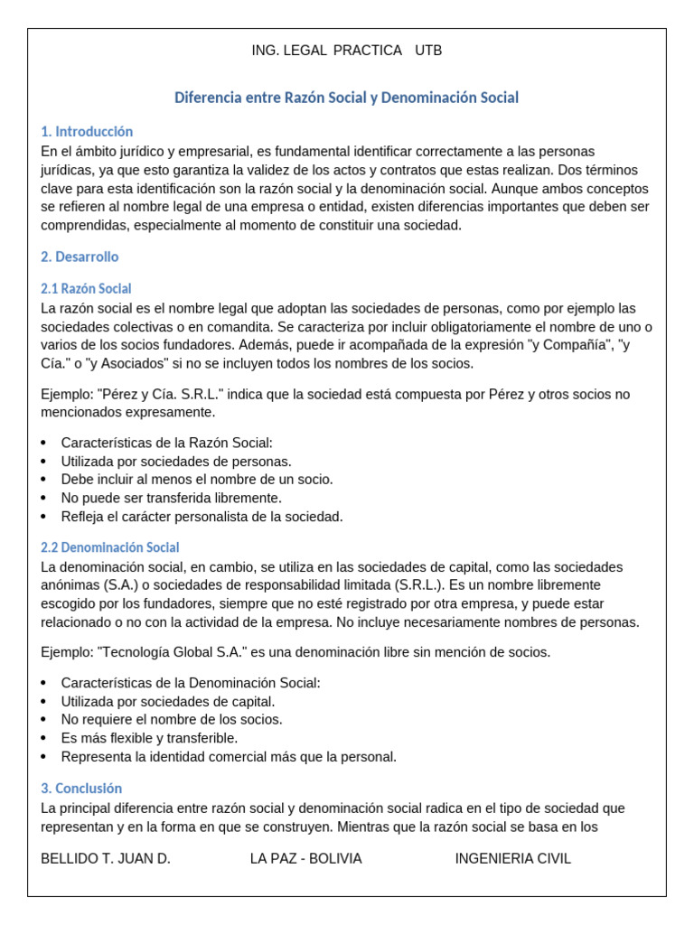 Informe Razon Social Vs Denominacion | PDF