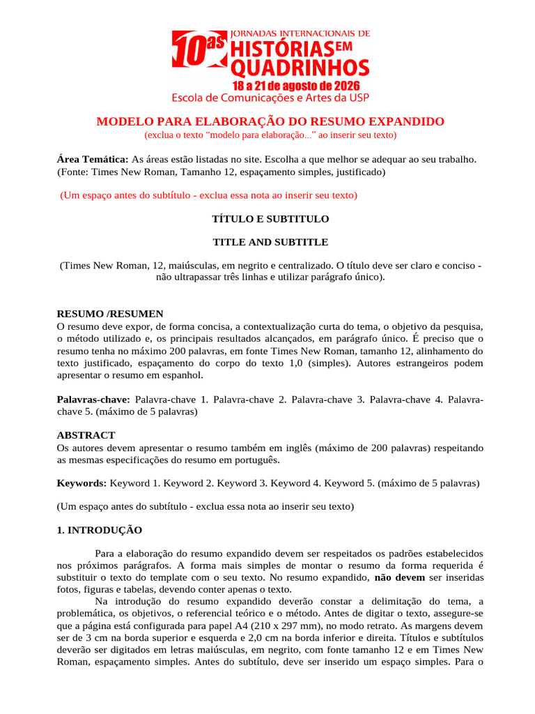Modelo Para Elabora o Do Resumo Expandido PDF Abstract resumo 