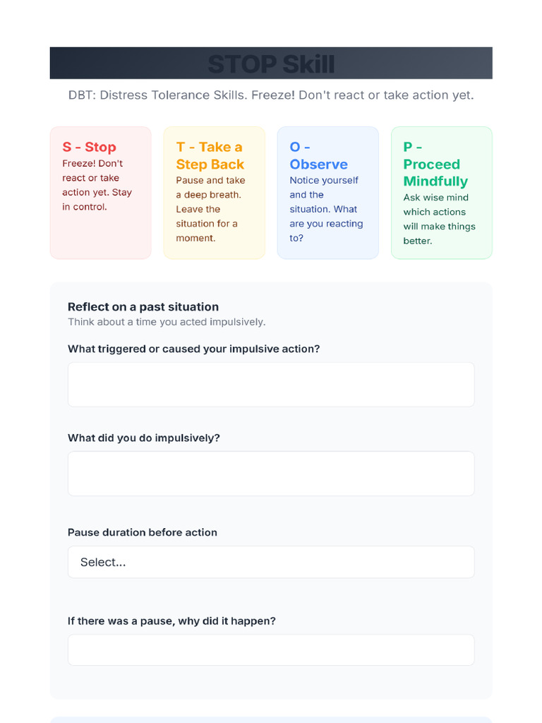 DBT STOP Skill Worksheet | PDF