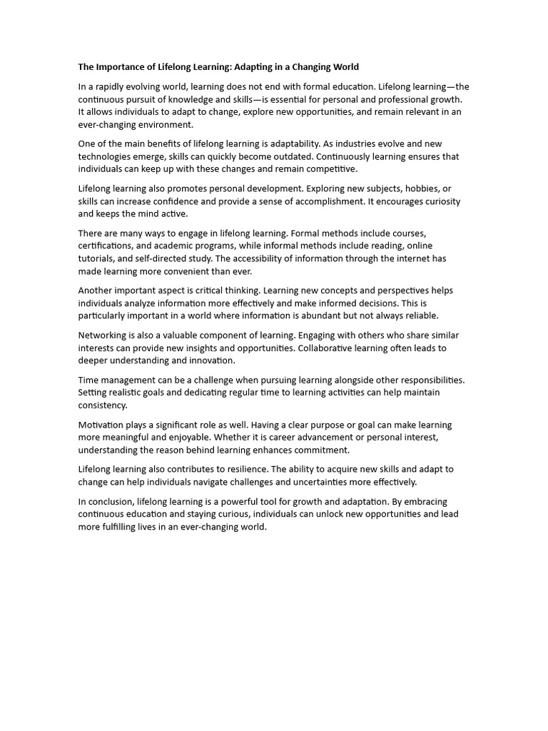 The Importance of Lifelong Learning | PDF