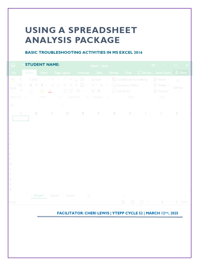 Using A Spreadsheet Analysis Package - Ms Excel 2016 - Basic ...