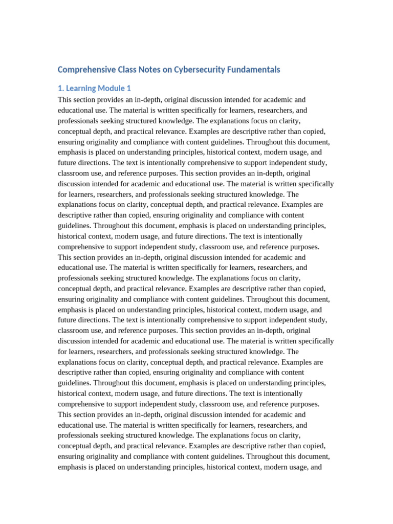 Comprehensive Class Notes On Cybersecurity Fundamentals | PDF ...