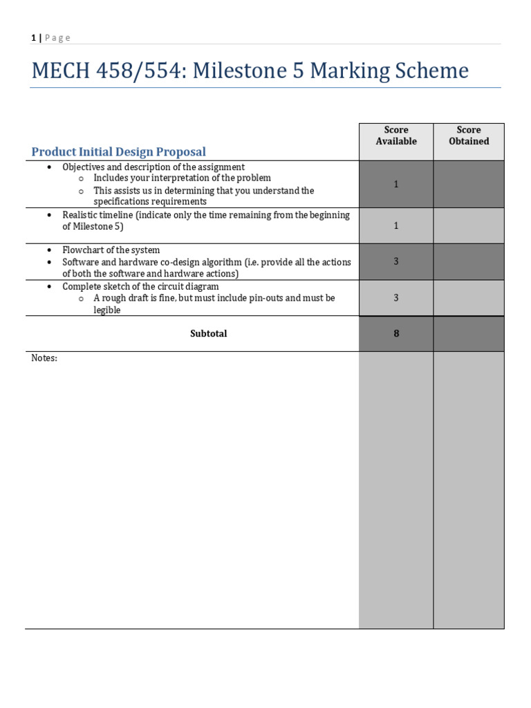 Marking Scheme For Project | PDF