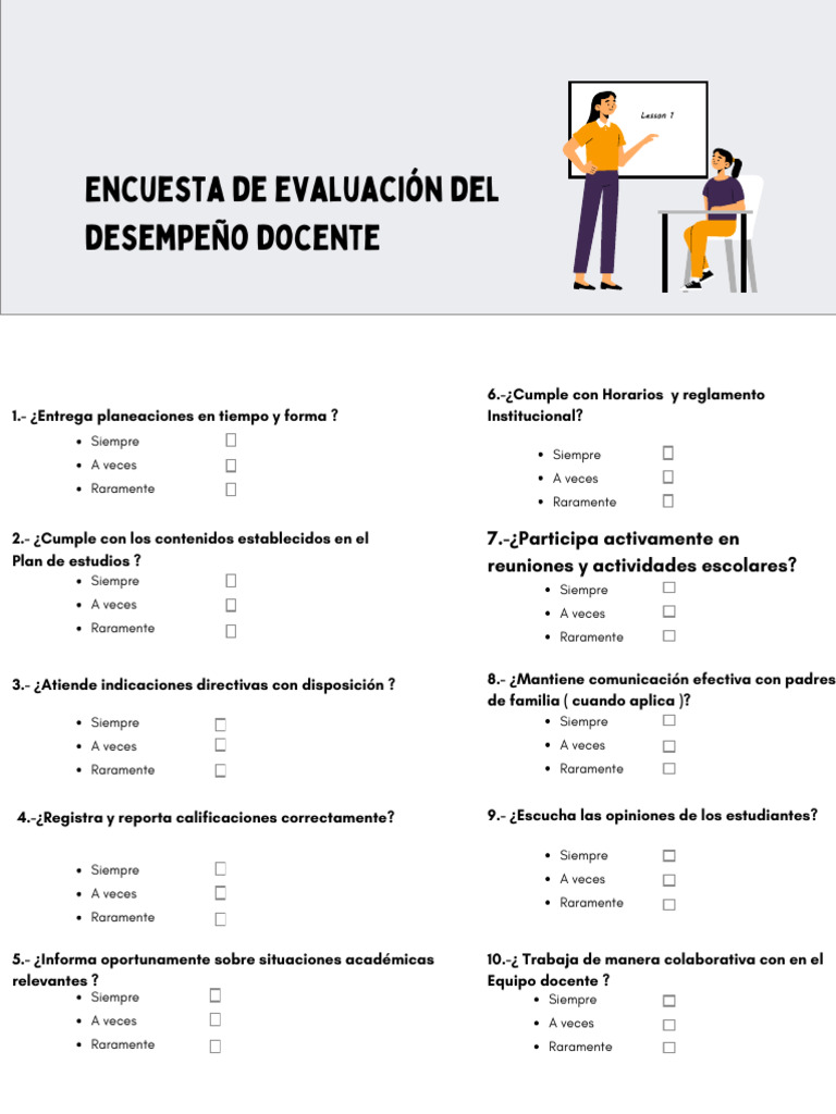 Hoja de Trabajo Imprimible Encuesta de Evaluación Del Desempeño Docente ...