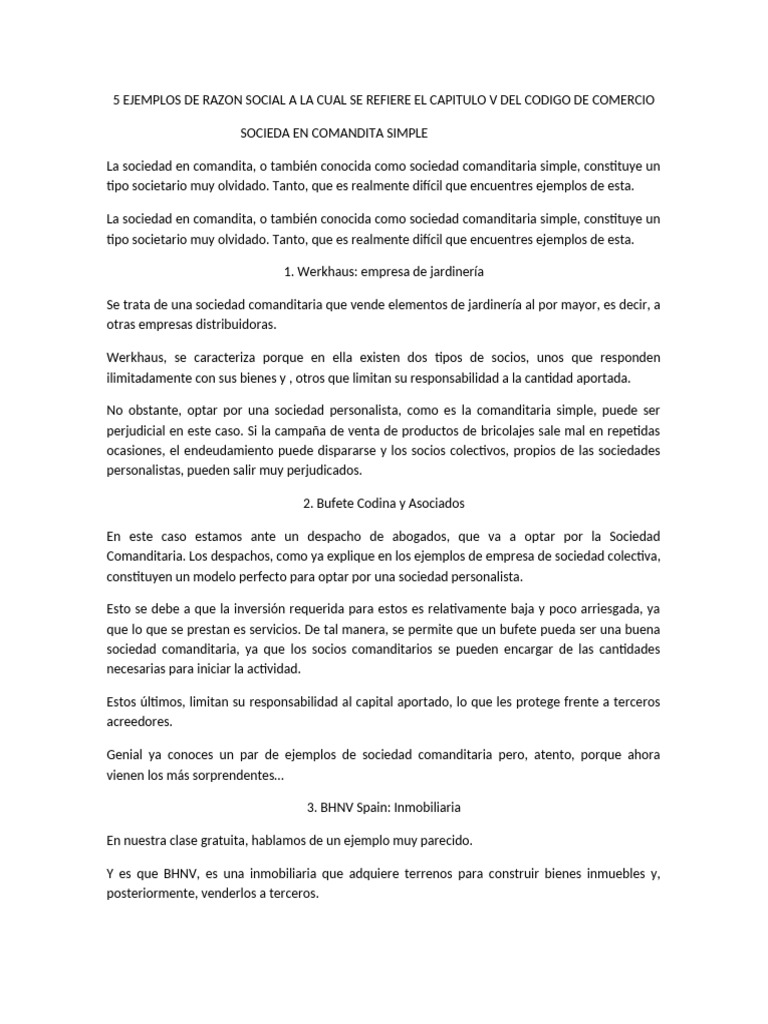 5 Ejemplos de Razon Social A La Cual Se Refiere El Capitulo V Del ...