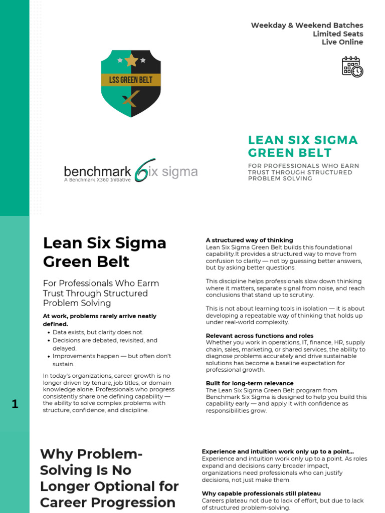 Benchmark Green Belt Brochure 17122025 | PDF | Six Sigma | Analytics