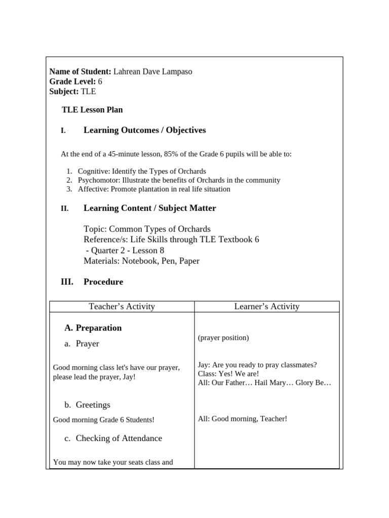 TLE Lesson Plan Final | PDF | Coconut | Fruit
