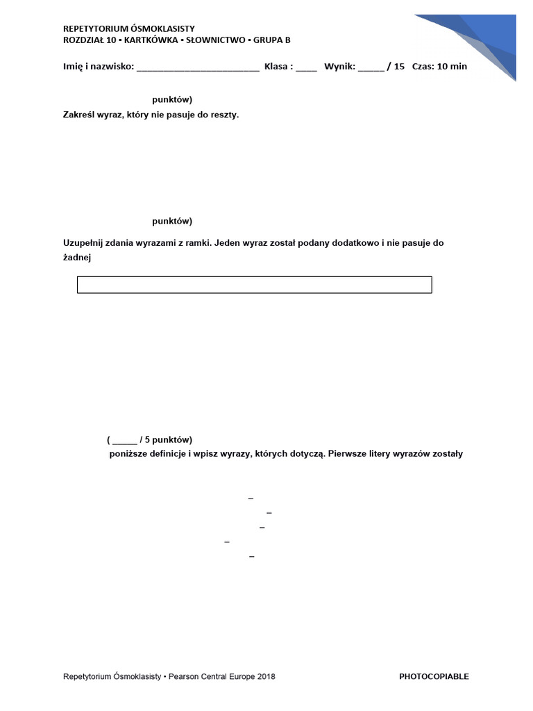 REP8 Unit 10 B Short Test Vocab | PDF