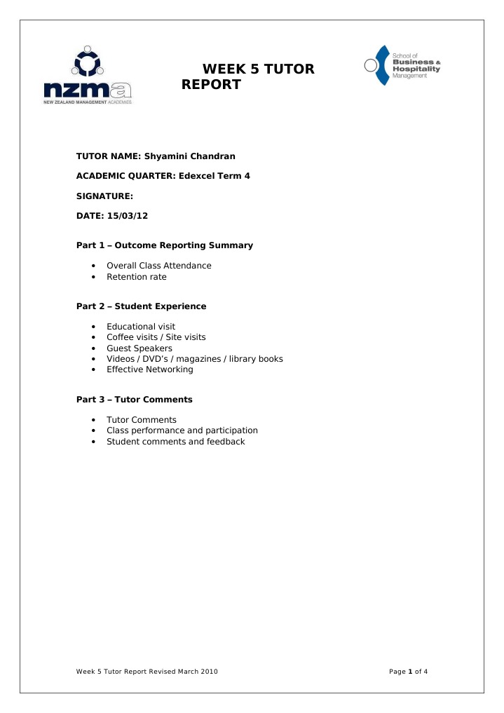 Week 5 Tutor Report Template Tutor Educational Technology