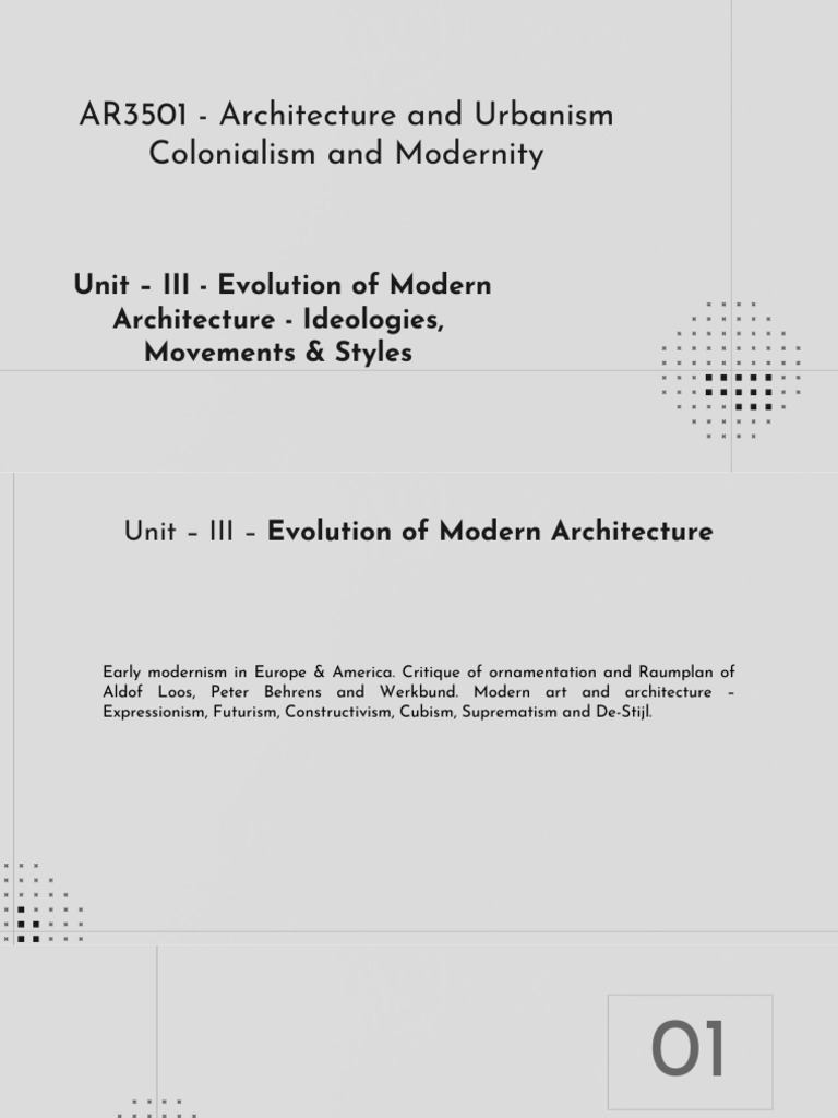 Unit - III - Evolution of Modern Architecture - Ideologies - Movements ...