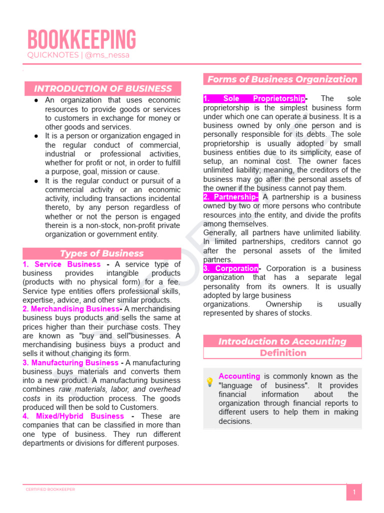 Bookkeping Notes Reviewer | PDF | Debits And Credits | Bookkeeping