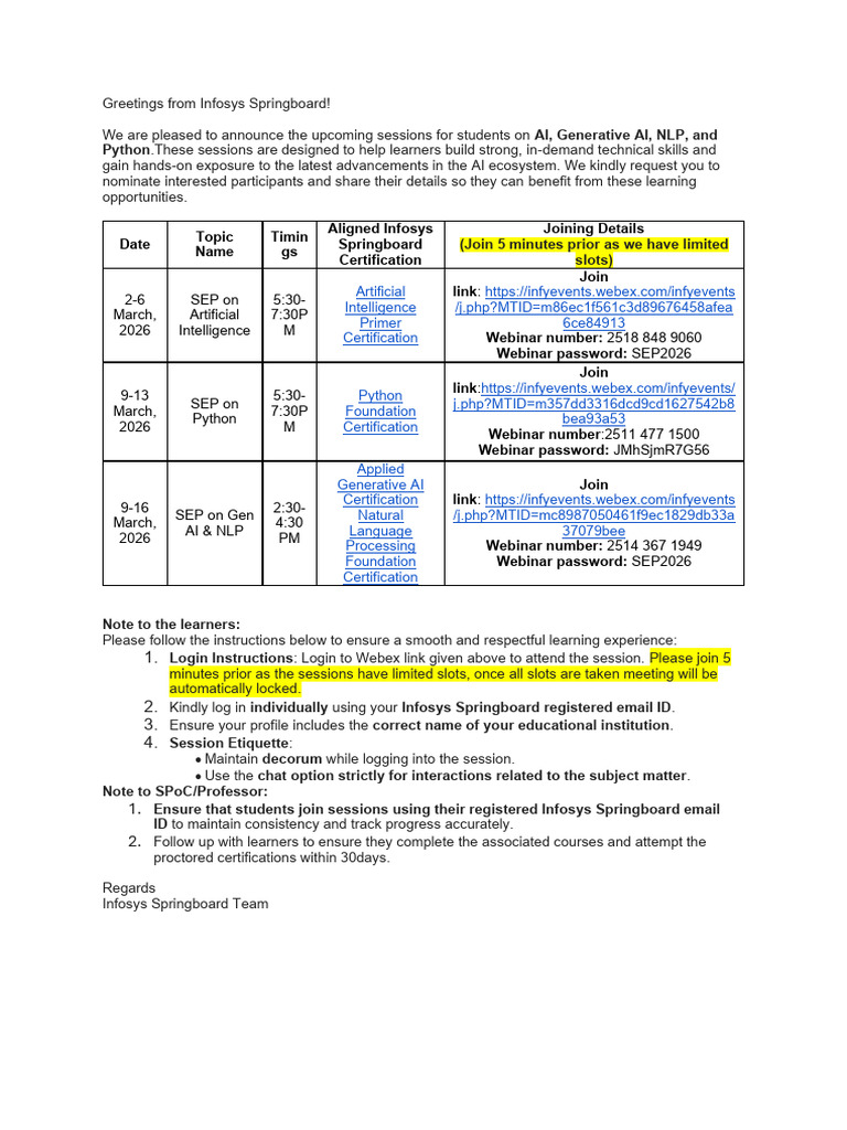 Student Enablement Program From Infosys Springboard | PDF | Cognitive ...