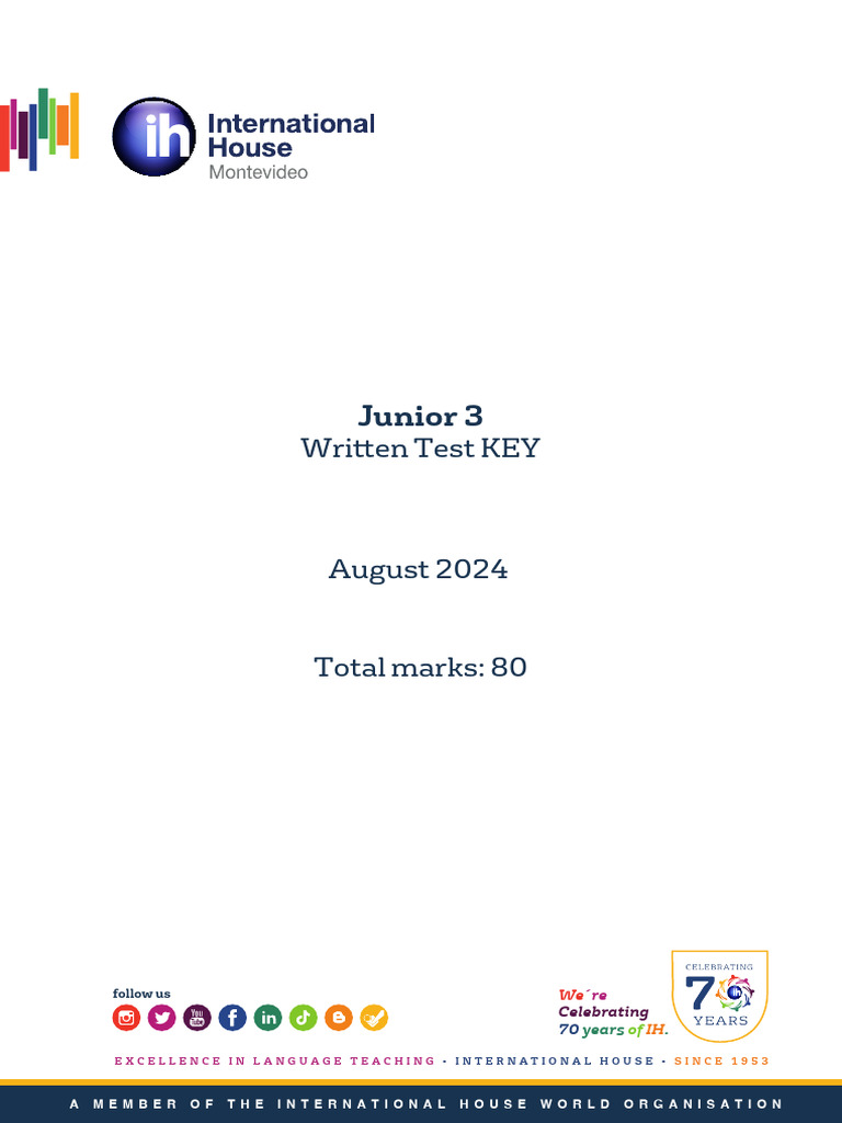 Junior 3 - Written Test KEY August 2024 | PDF | Human Communication ...