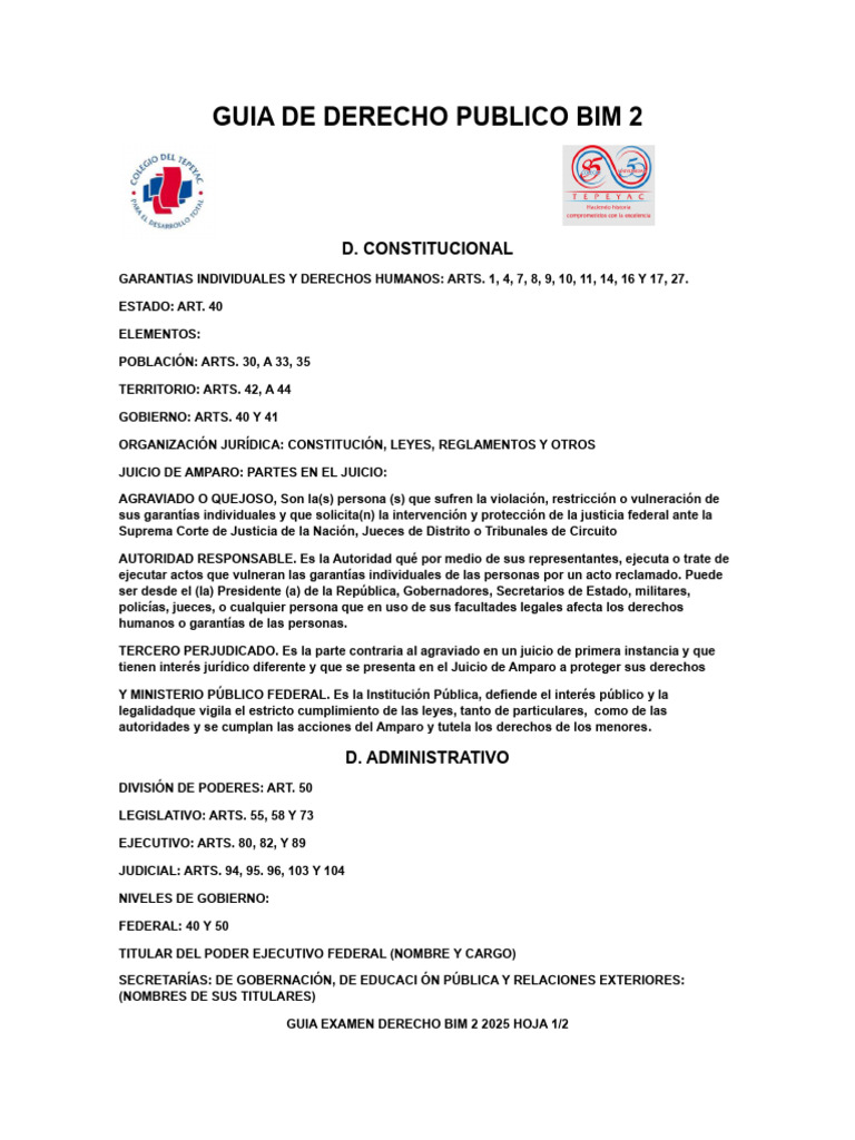 Guia Ex 2 Derecho 2025 NCJ 2 | PDF | Derecho Constitucional | Gobierno
