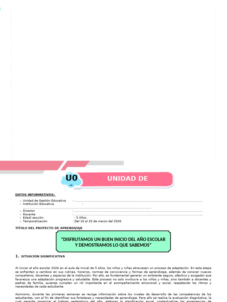 Unidad de Aprendizaje N°01 5 Años Marzo ... | PDF | Evaluación ...