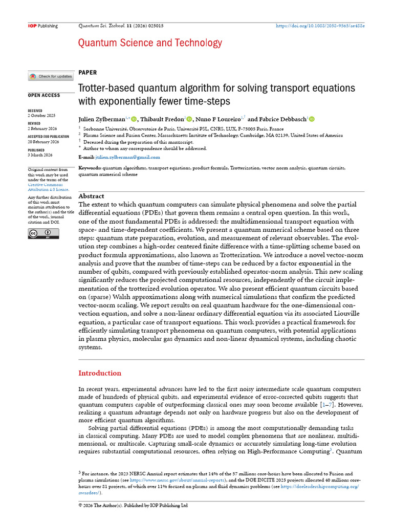 Trotter-Based Quantum Algorithm For Solving Transp | PDF | Partial ...