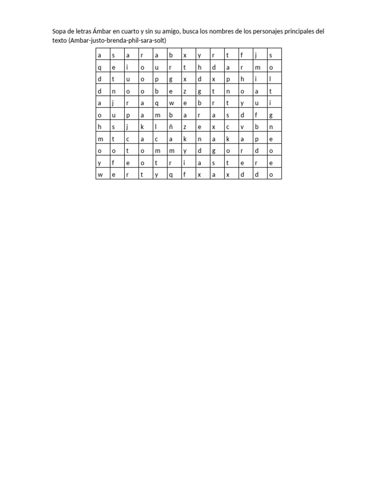 Sopa de Letras Ámbar en Cuarto y Sin Su Amigo | PDF