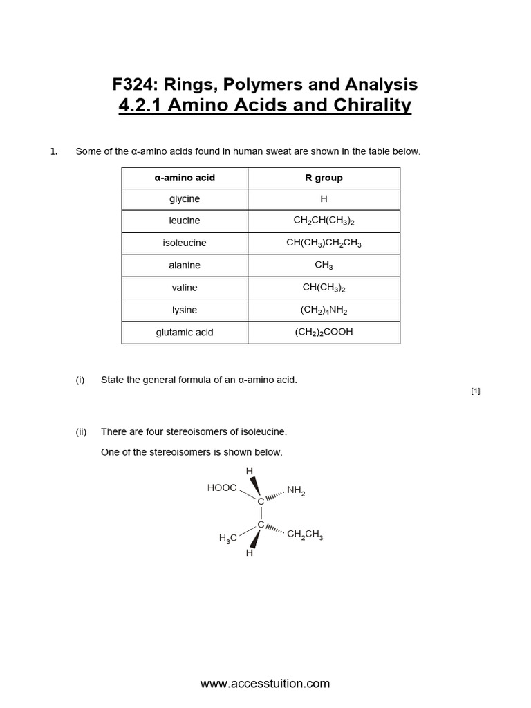 Amino Acids and Chirality QP | PDF | Amino Acid | Alanine