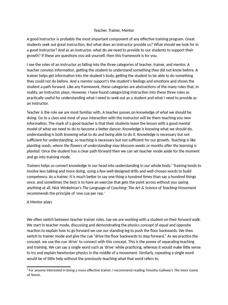 Teacher Trainer Mentor Role Model | PDF | Mentorship | Teachers