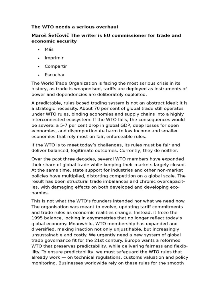 2026.1.22 - The WTO Needs A Serious Overhaul | PDF | Most Favoured ...