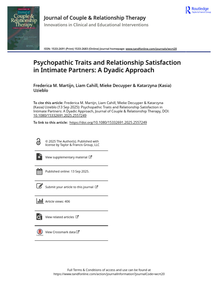 Psychopathic Traits and Relationship Satisfaction in Intimate Partners ...