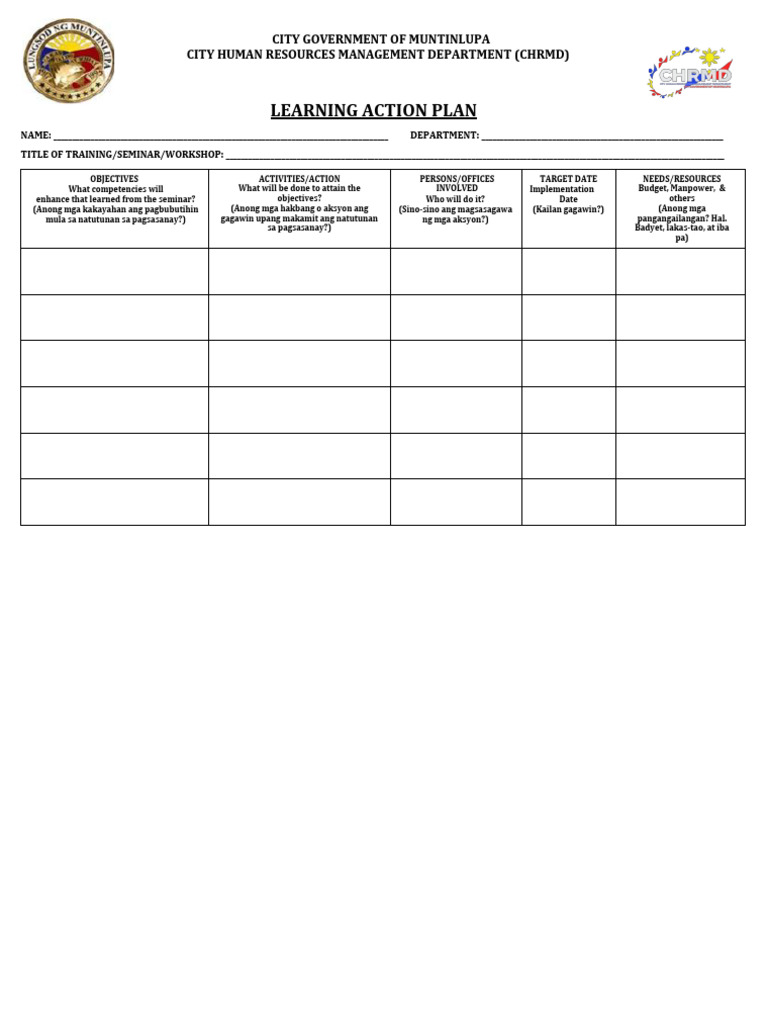 Learning Action Plan (LAP) Form | PDF