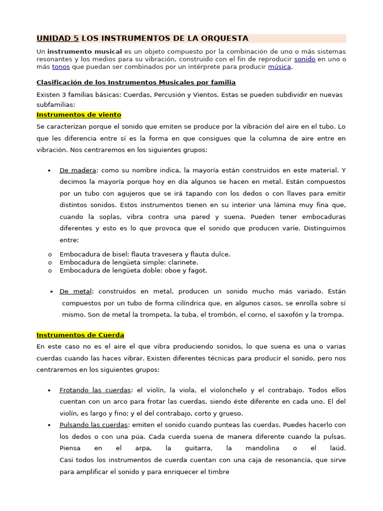 Unidad 5 Musica 1 Los Instrumentos de La Orquesta | PDF | Orquestas ...