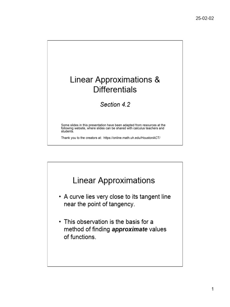 Linear Approximations and Differentials | PDF | Tangent | Differential ...