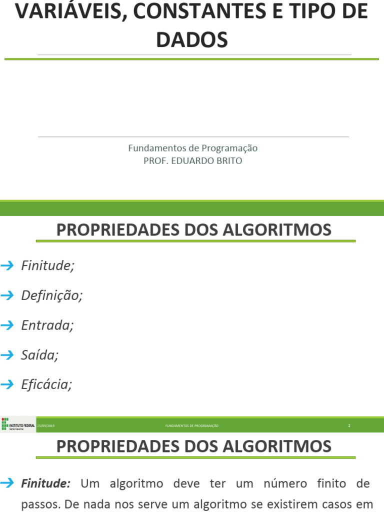 Variáveis, Constantes, Tipos de Dados-4 | PDF | Algoritmos | Tipo de dados