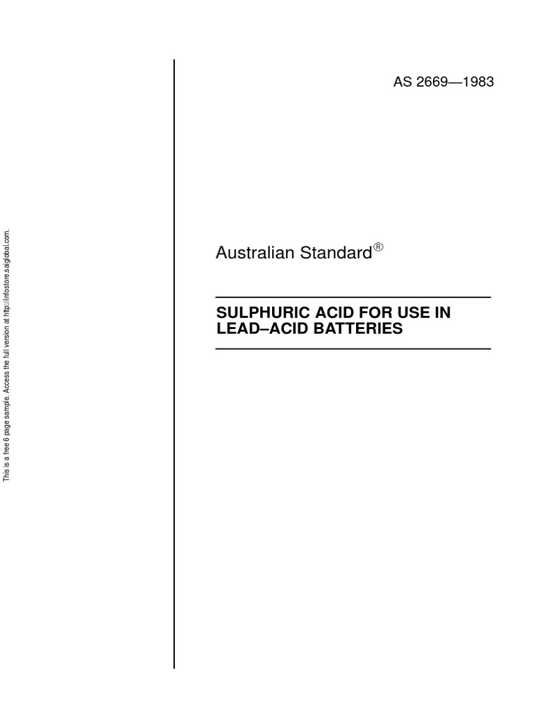 As 2669-1983 Sulphuric Acid For Use in Lead-Acid Batteries | PDF ...