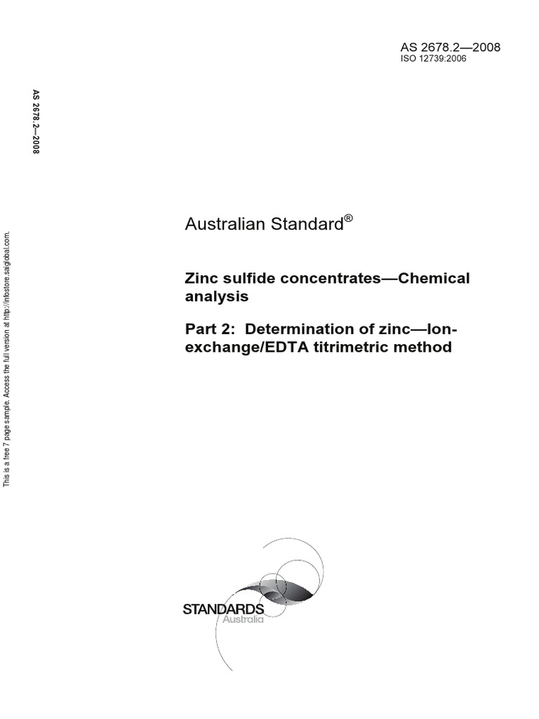 As 2678.22008 Zinc Sulfide Concentrates Chemical Analysis