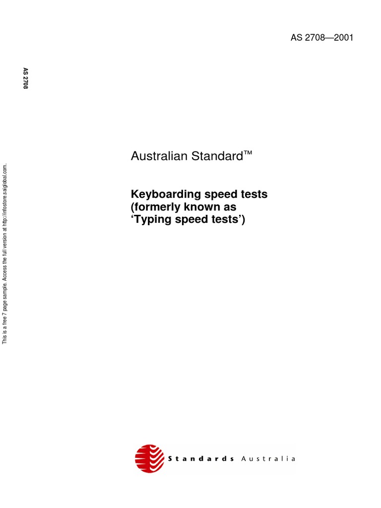 As 2708-2001 Keyboarding Speed Tests (Formerly Known As Typing Speed ...