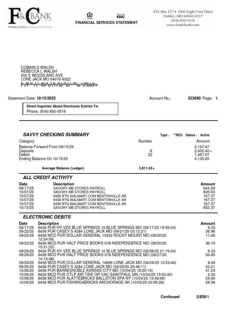 ES DDA0297 Checking Statement S10152025 000000523690 | PDF | Accounting ...