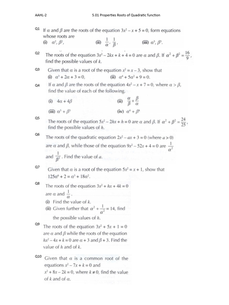 5.01 Properties Roots of Quadratic Function | PDF