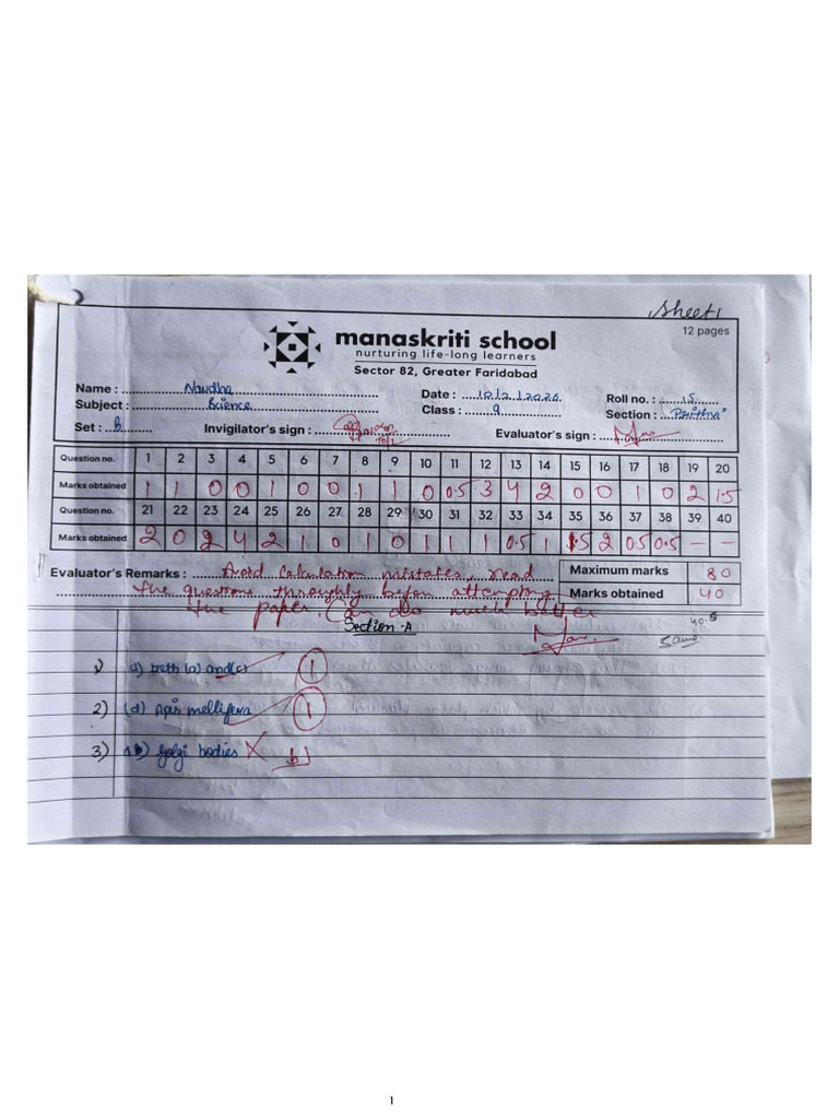 IX Science Answer Sheets SA2 | PDF
