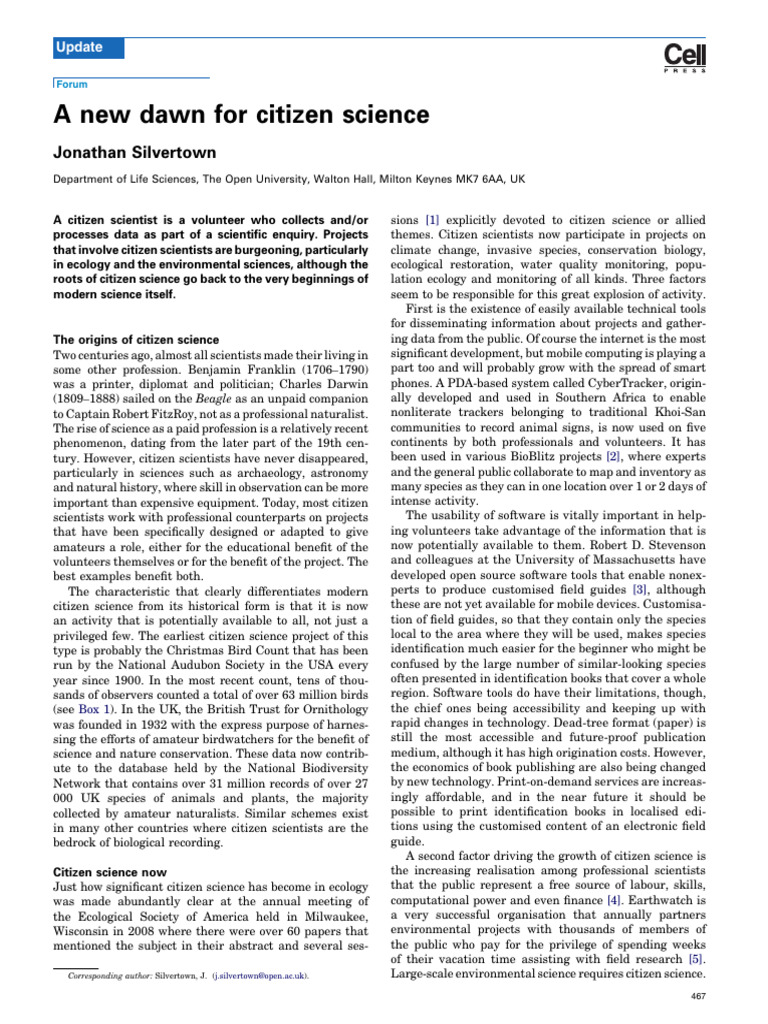 A New Dawn For Citizen Science | PDF | Natural Environment