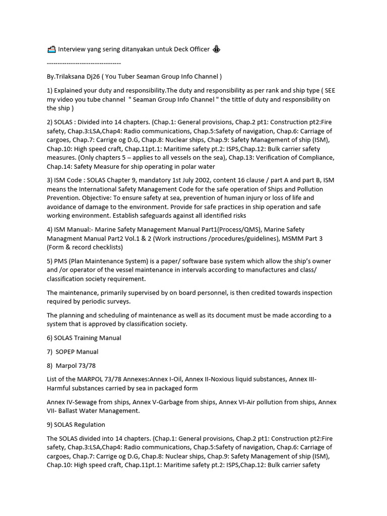 Materi Interview Deck Officer | PDF | Ships | Sailor