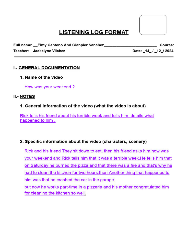 Listening Log Format - b05 - 2024 | PDF