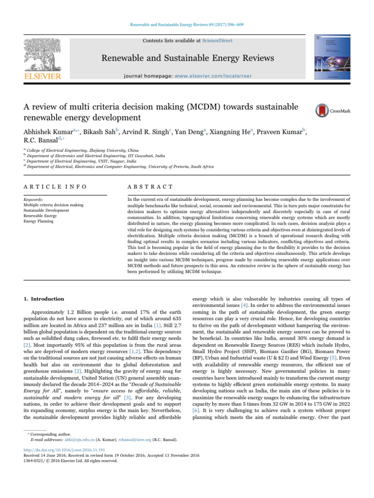 A Review of Multi Criteria Decision Making (MCDM) Towards Sustainable ...